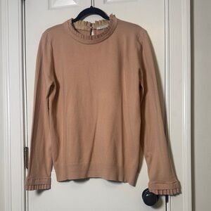 Siomi Milano Blush Ruffle Trim Sweater Faux Leather Neck & Cuff Detail Size XL